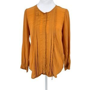 Joie XS Mustard Silk Blouse Pintuck Front Button Shirt 100% Silk Long Sleeve EUC